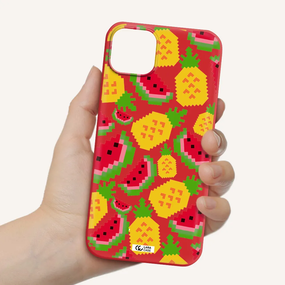 a pattern of watermelon and pineapples Apple iPhone 14 plus Silicone Imperial Red Case