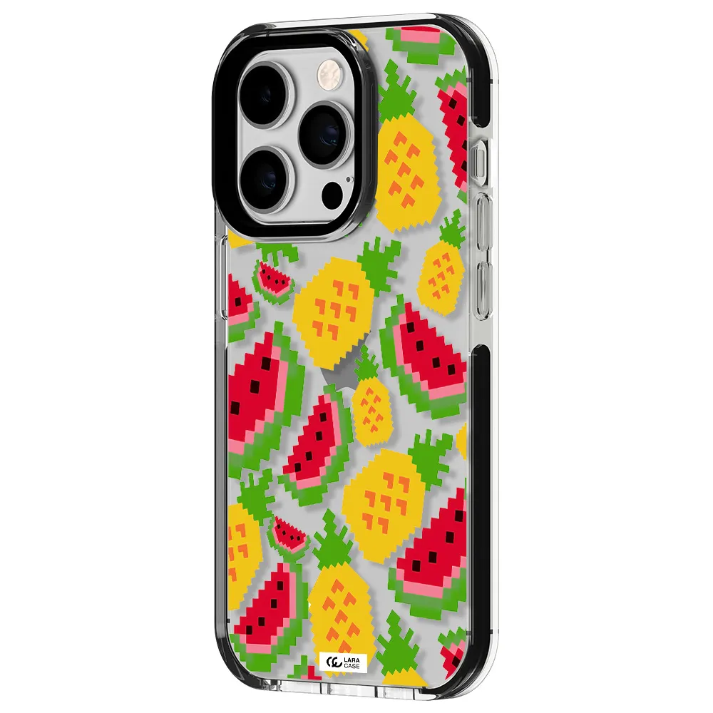 a pattern of watermelon and pineapples Apple iPhone 14 pro impact black border Case