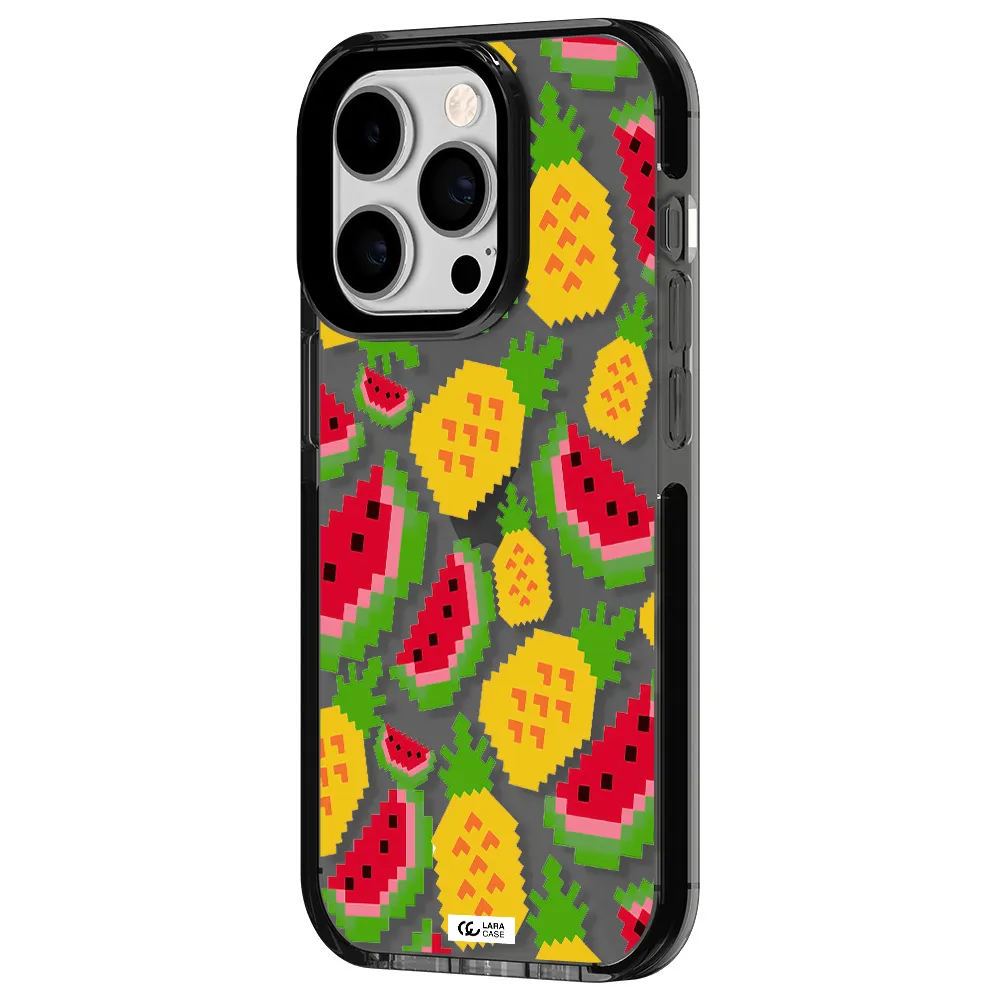 a pattern of watermelon and pineapples Apple iPhone 14 pro impact Smoke Black Case