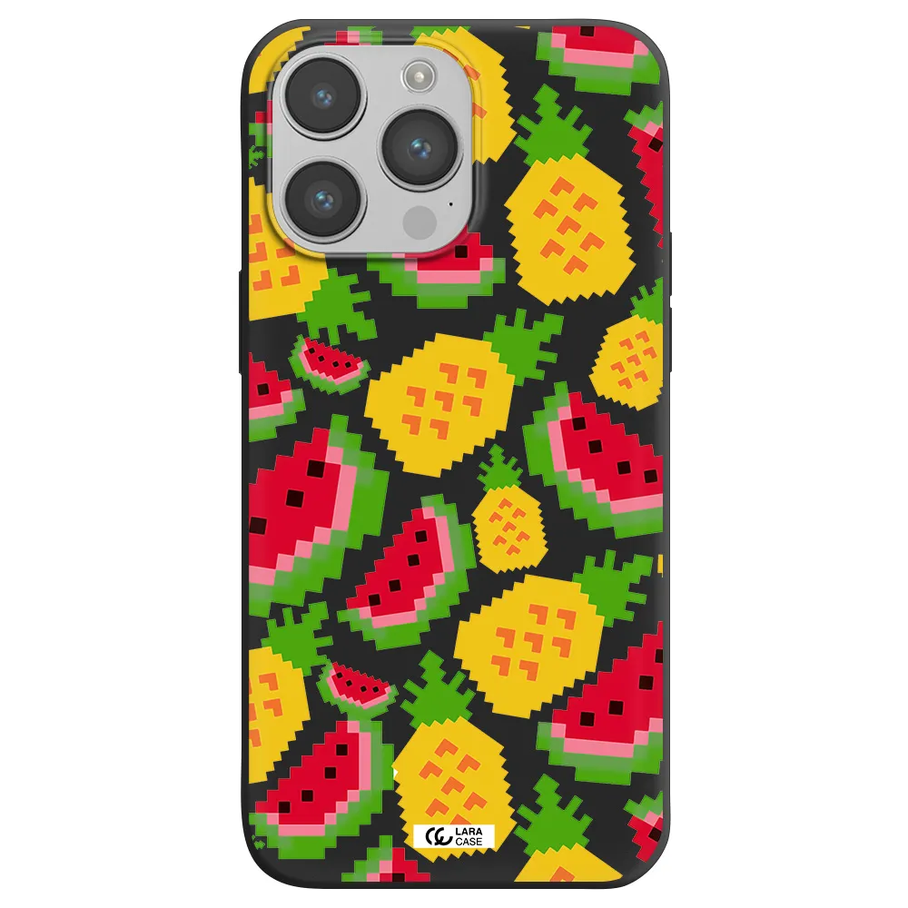 a pattern of watermelon and pineapples Apple iPhone 14 pro max Silicone black Case