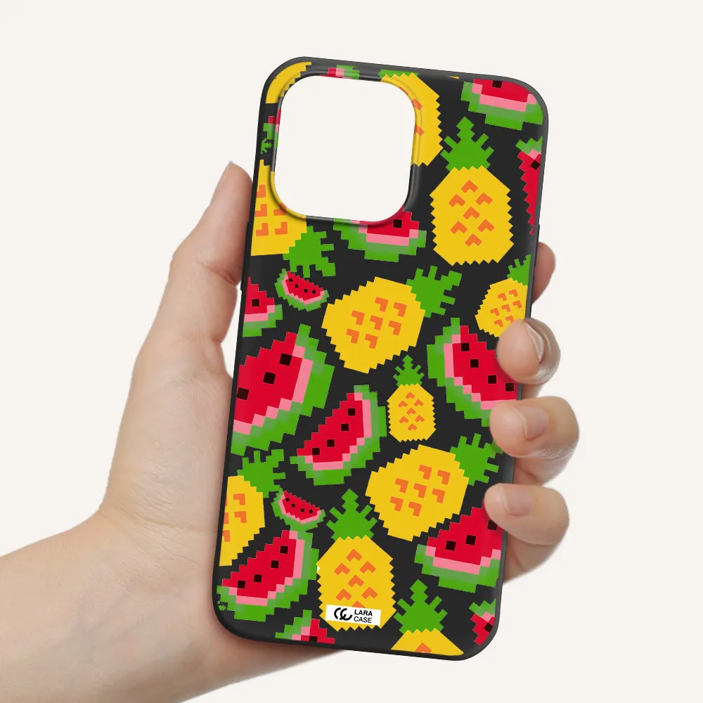 a pattern of watermelon and pineapples Apple iPhone 14 pro max Silicone black Case