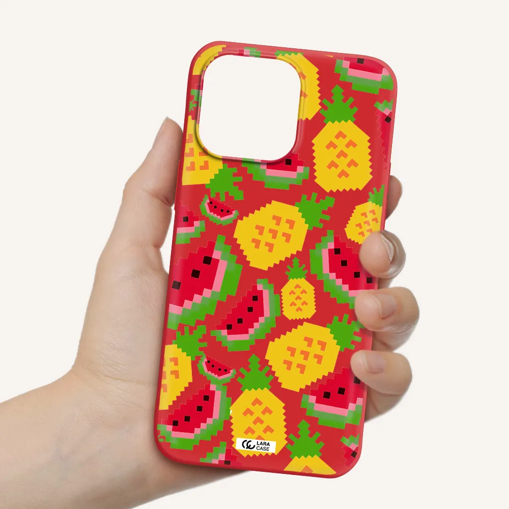 a pattern of watermelon and pineapples Apple iPhone 14 pro Silicone Imperial Red Case