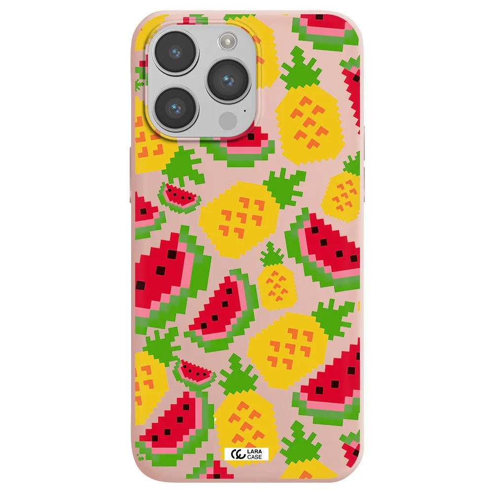 a pattern of watermelon and pineapples Apple iPhone 14 pro Silicone pastel pink Case