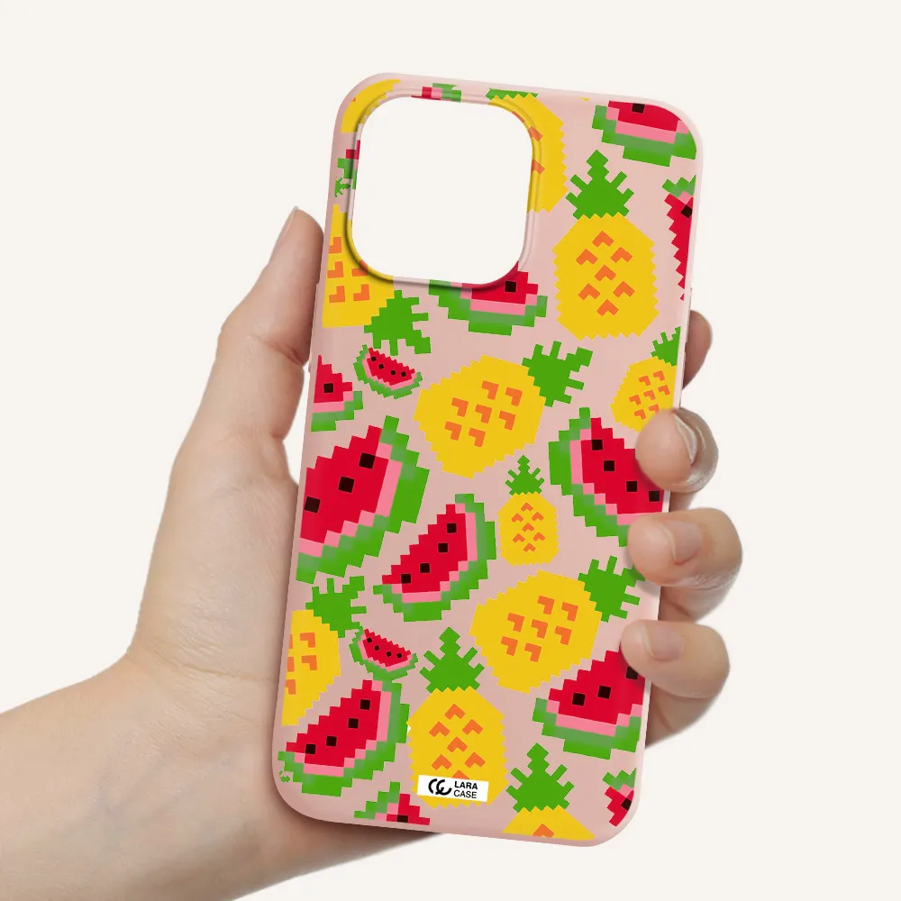 a pattern of watermelon and pineapples Apple iPhone 14 pro Silicone pastel pink Case