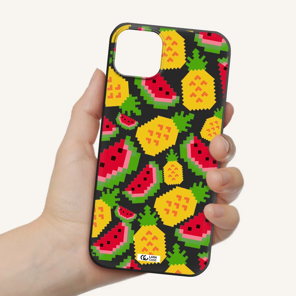a pattern of watermelon and pineapples Apple iPhone 14 Silicone black Case