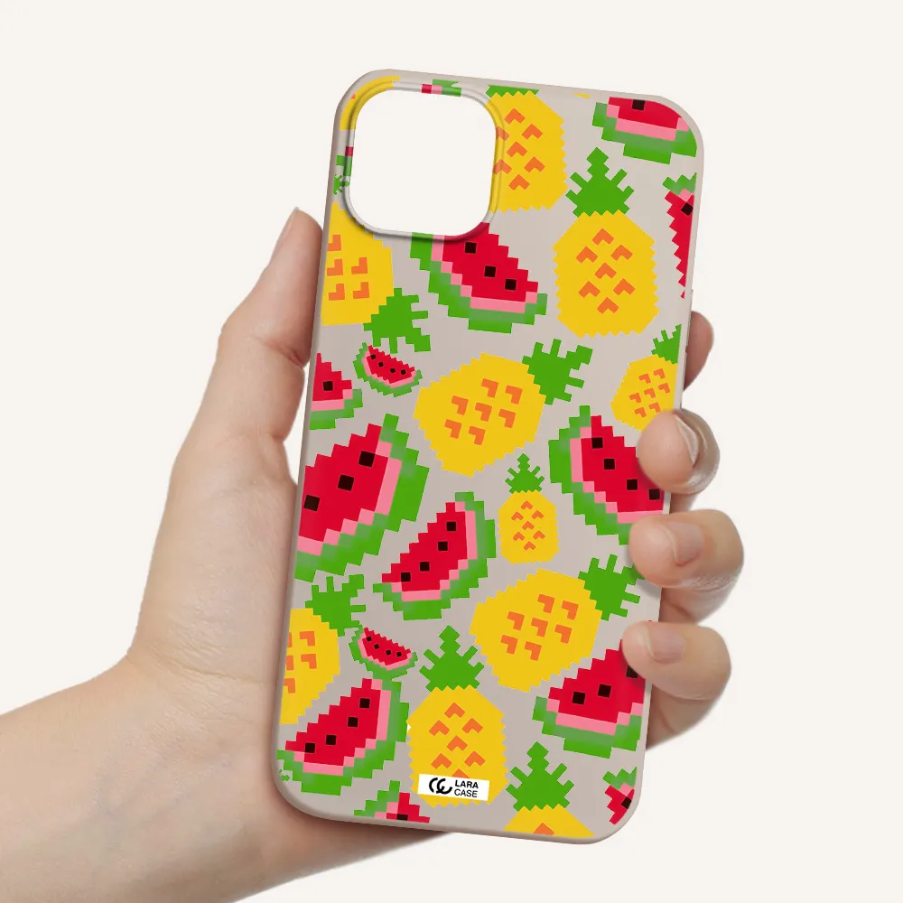 a pattern of watermelon and pineapples Apple iPhone 14 Silicone Stone Case