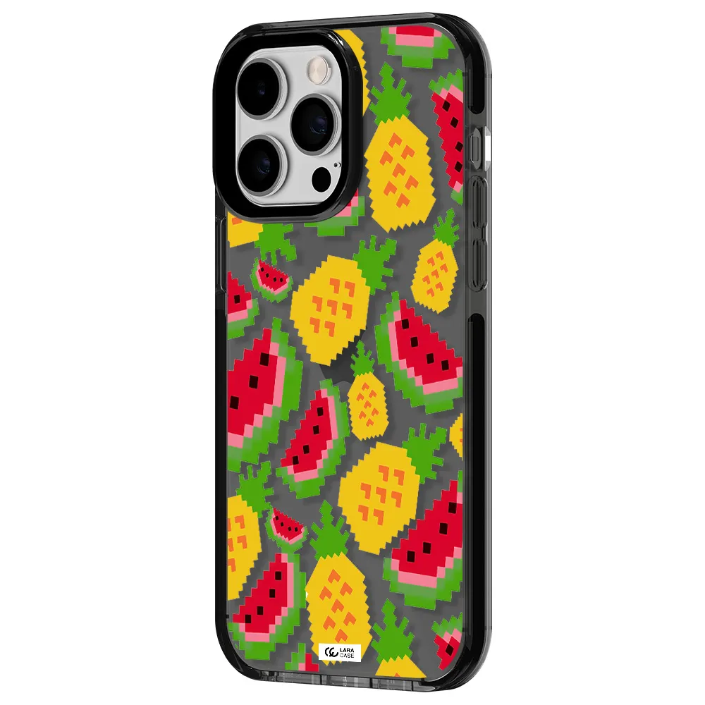 a pattern of watermelon and pineapples Apple iPhone 15 Pro impact Smoke Black Case