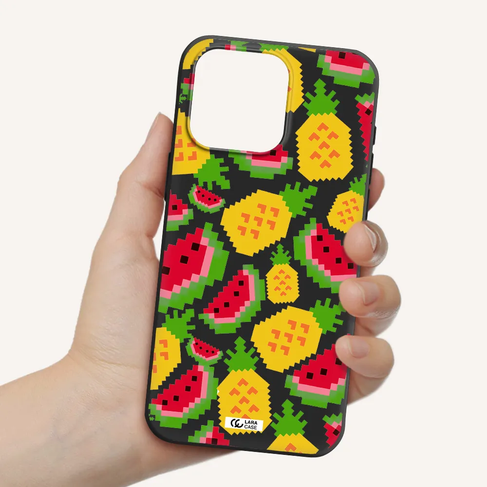 a pattern of watermelon and pineapples Apple Iphone 15 Pro max Silicone black Case