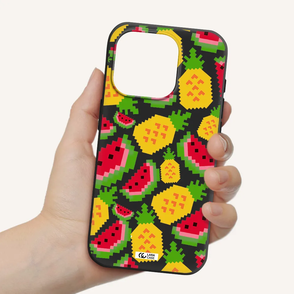 A Pattern Of Watermelon And Pineapples Apple Iphone 15 Pro Silicone Black Case