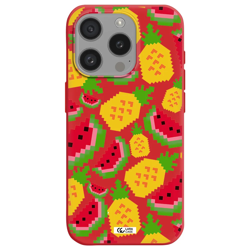 A Pattern Of Watermelon And Pineapples Apple Iphone 15 Pro Silicone Imperial Red Case