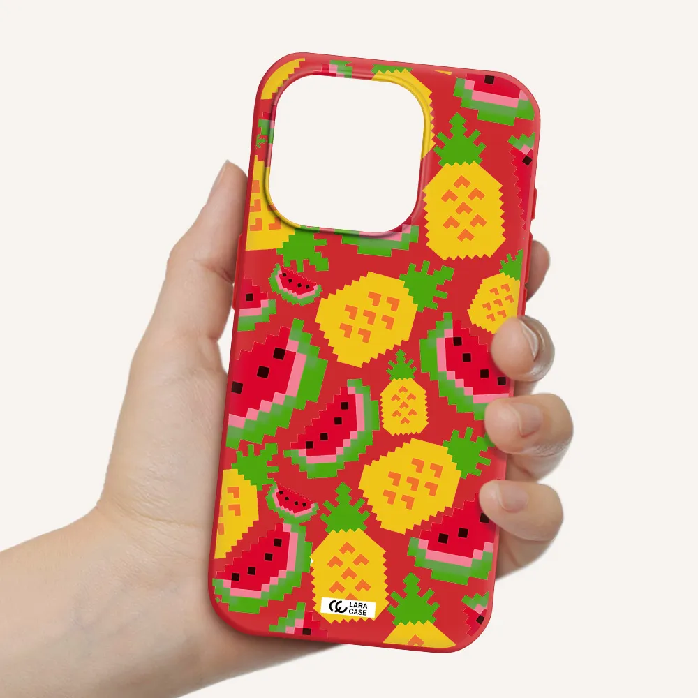 A Pattern Of Watermelon And Pineapples Apple Iphone 15 Pro Silicone Imperial Red Case