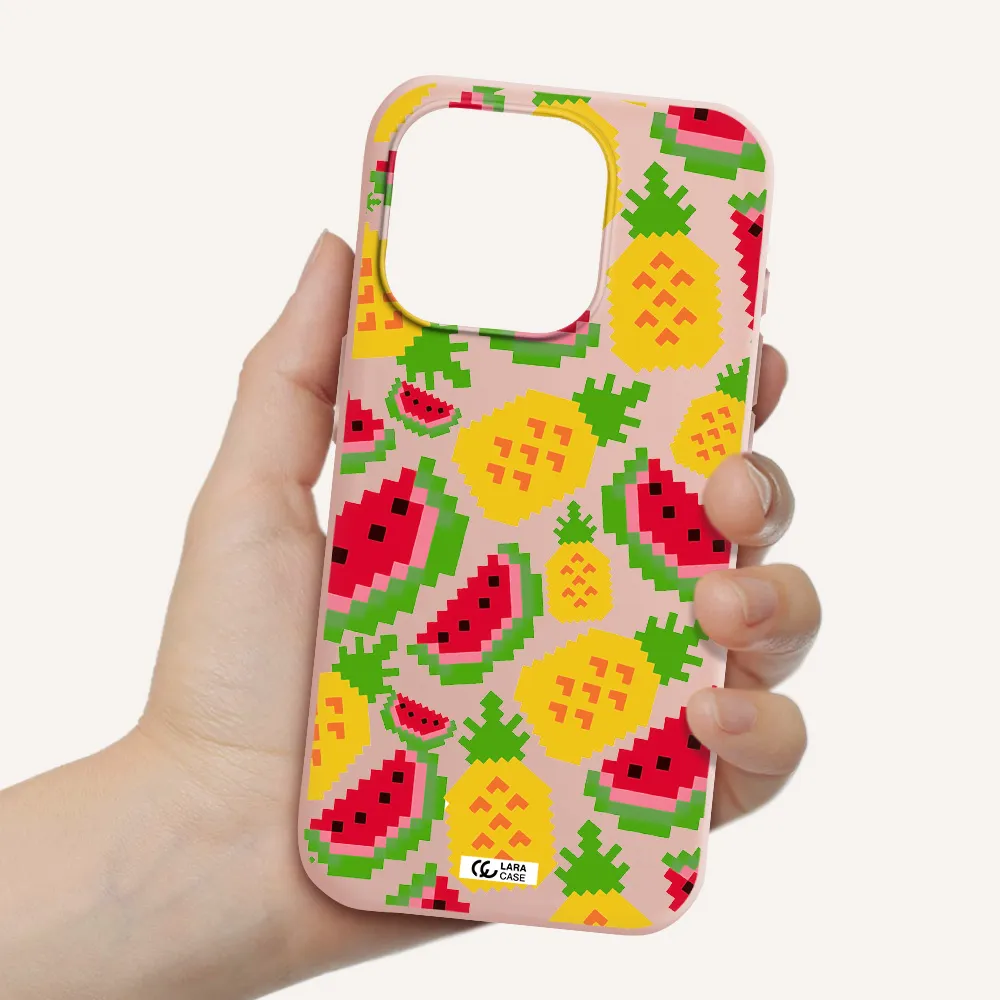 A Pattern Of Watermelon And Pineapples Apple Iphone 15 Pro Silicone Pastel Pink Case