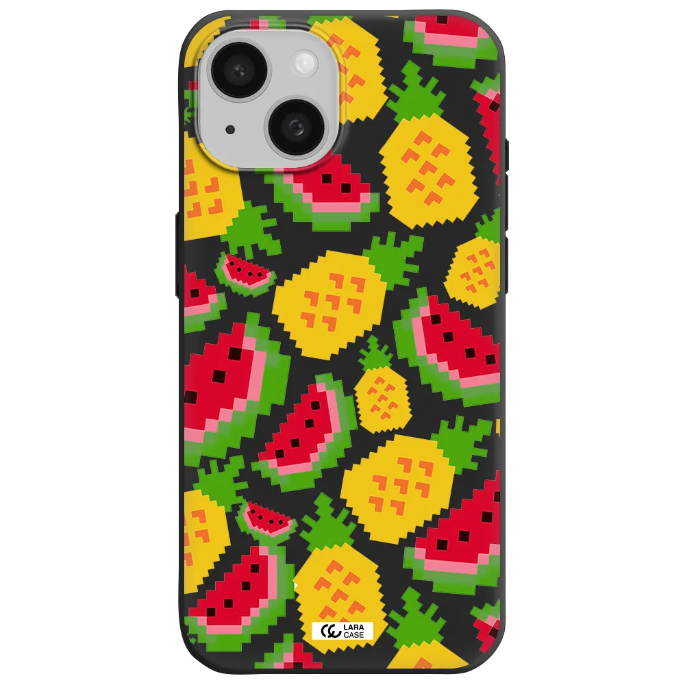 a pattern of watermelon and pineapples Apple iPhone 15 Silicone black Case