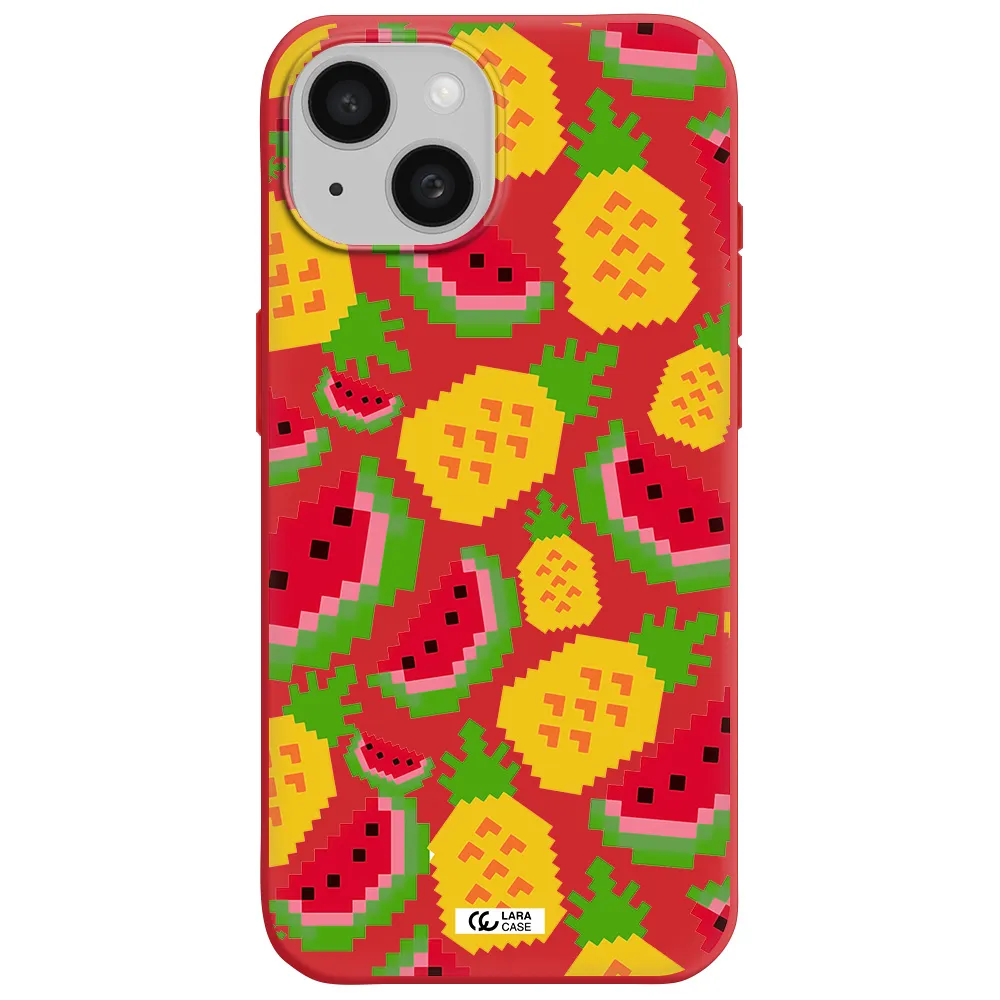 A Pattern Of Watermelon And Pineapples Apple Iphone 15 Silicone Imperial Red Case