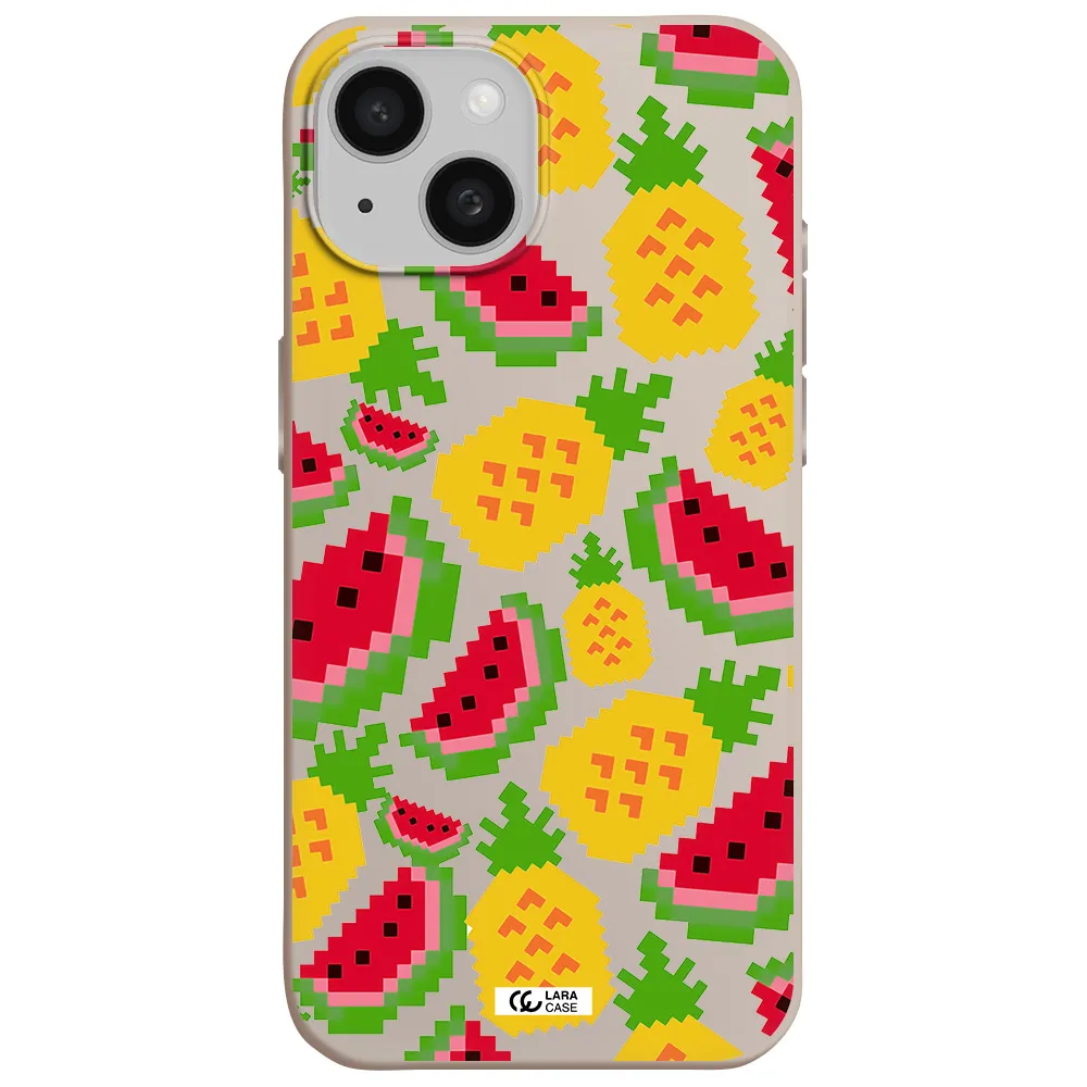 a pattern of watermelon and pineapples Apple iPhone 15 Silicone Stone Case