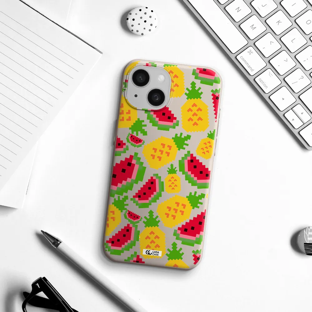 a pattern of watermelon and pineapples Apple iPhone 15 Silicone Stone Case