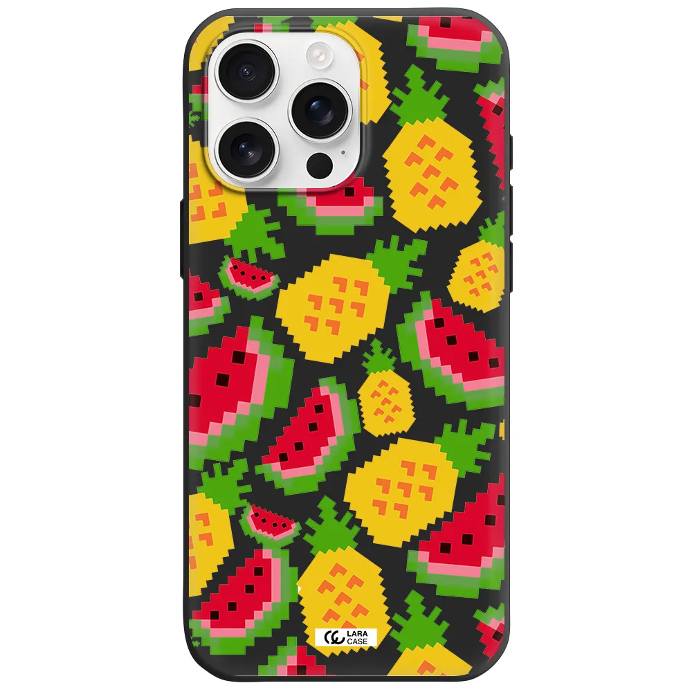 A Pattern Of Watermelon And Pineapples Apple Iphone 16 Pro Max Silicone Black Case