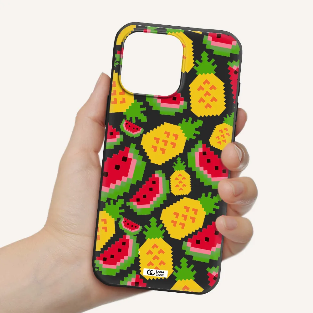 A Pattern Of Watermelon And Pineapples Apple Iphone 16 Pro Max Silicone Black Case