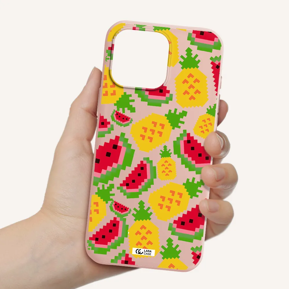 A Pattern Of Watermelon And Pineapples Apple Iphone 16 Pro Max Silicone Pastel Pink Case