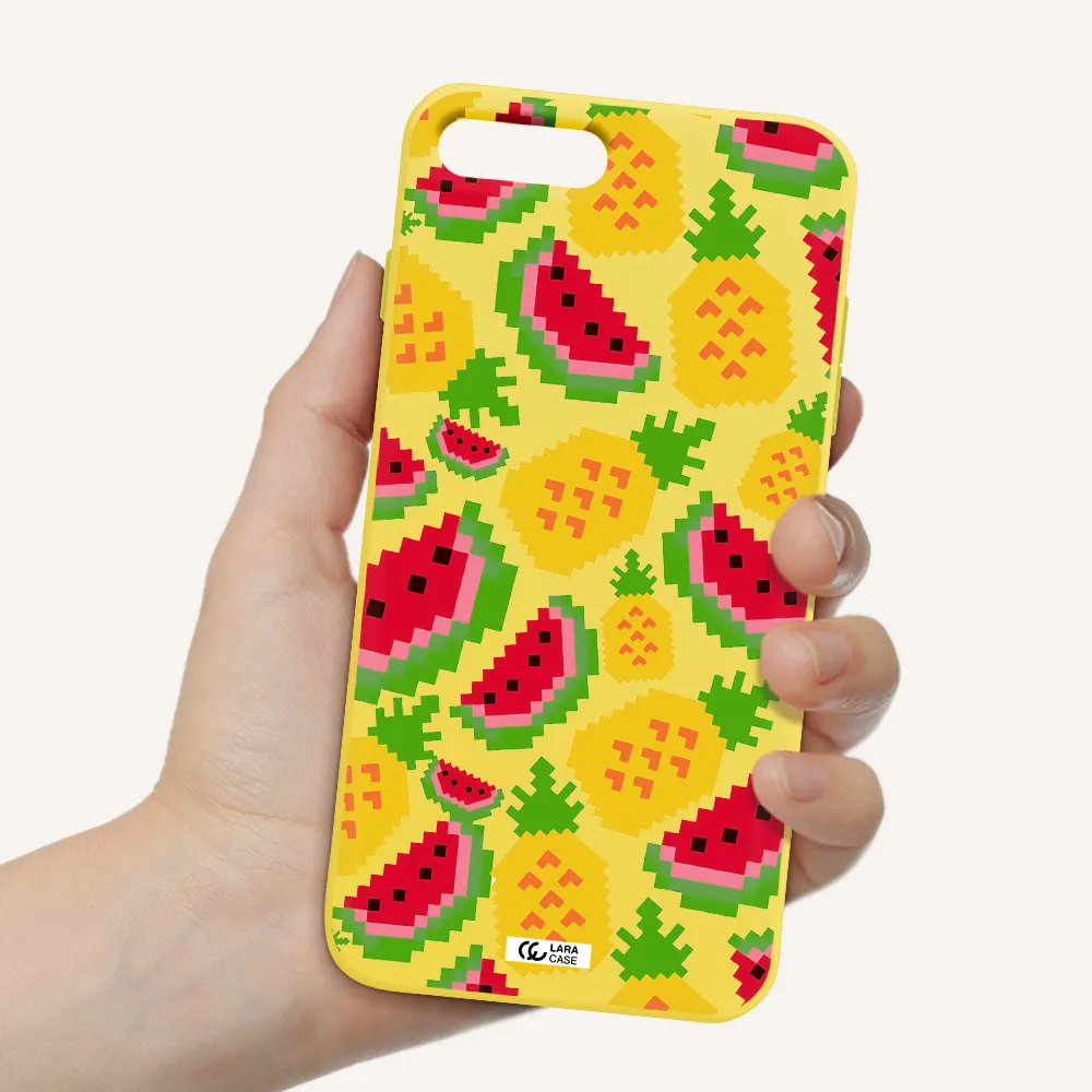 a pattern of watermelon and pineapples Apple iPhone 8 plus Silicone canary yellow Case