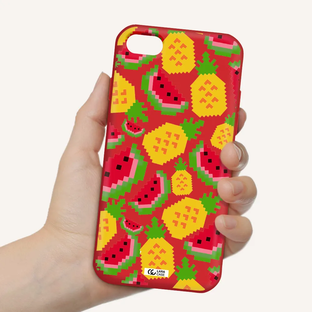 a pattern of watermelon and pineapples Apple iPhone 8 Silicone Imperial Red Case