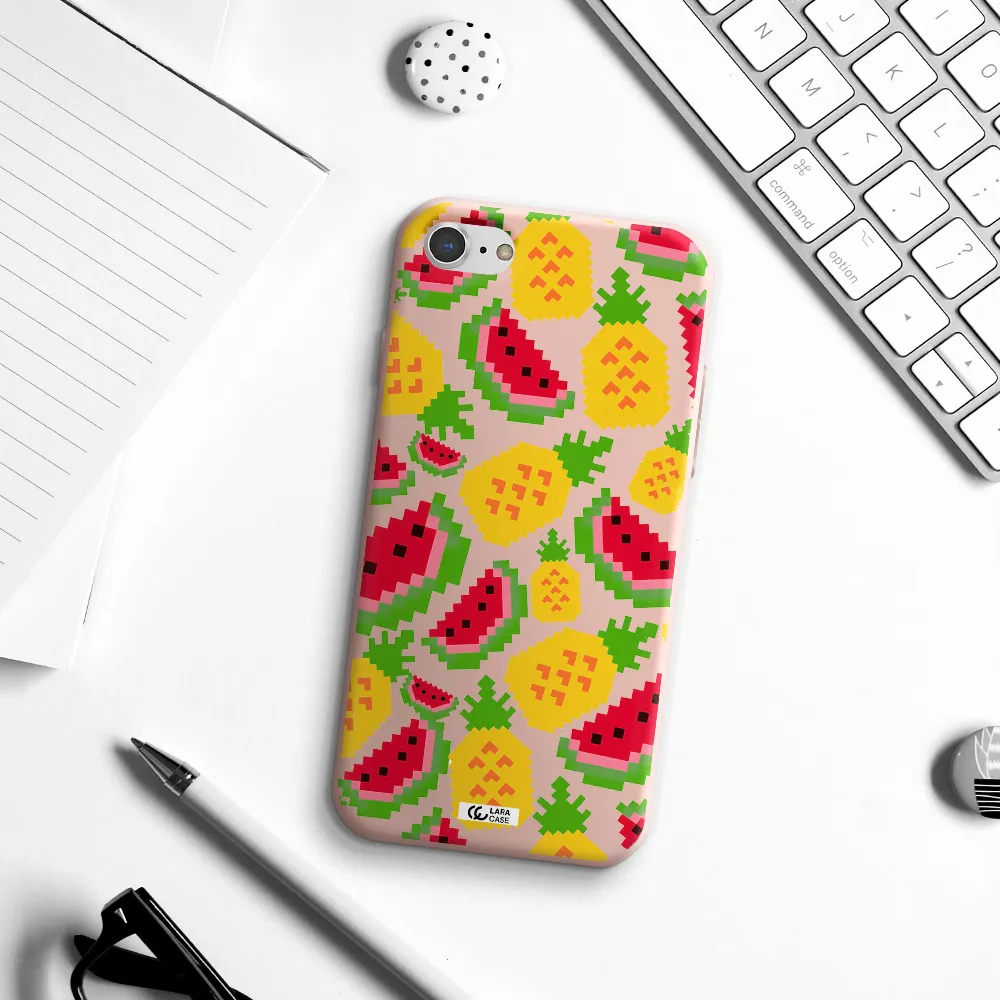 a pattern of watermelon and pineapples Apple iPhone 8 Silicone pastel pink Case