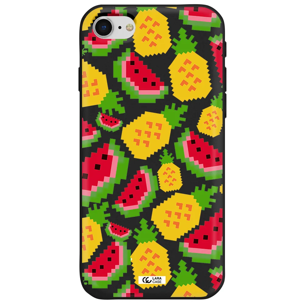 a pattern of watermelon and pineapples Apple iPhone se 2020 Silicone black Case