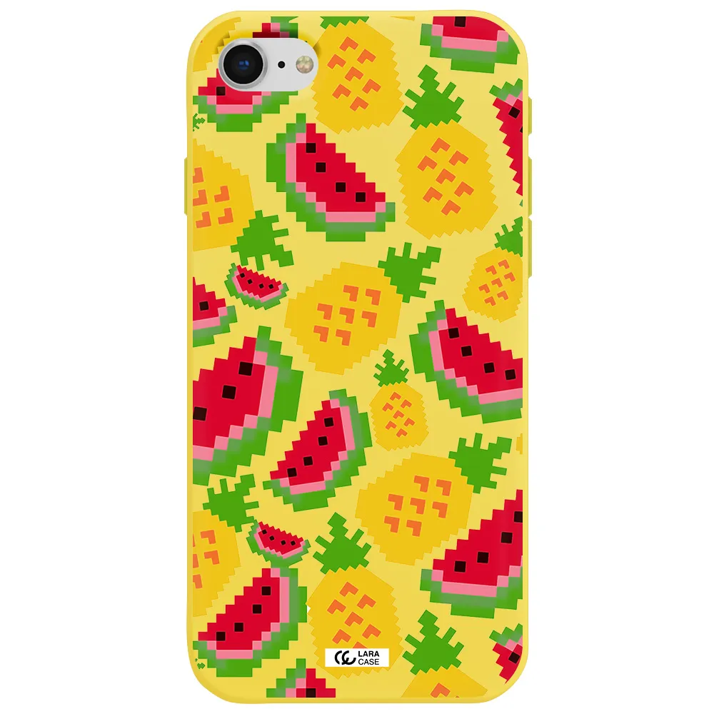 a pattern of watermelon and pineapples Apple iPhone se 2020 Silicone canary yellow Case