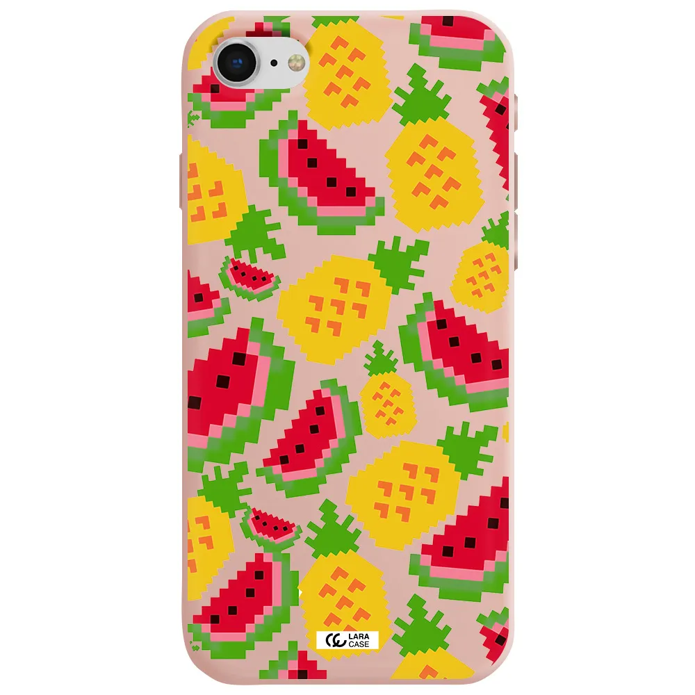 a pattern of watermelon and pineapples Apple iPhone se 2020 Silicone pastel pink Case
