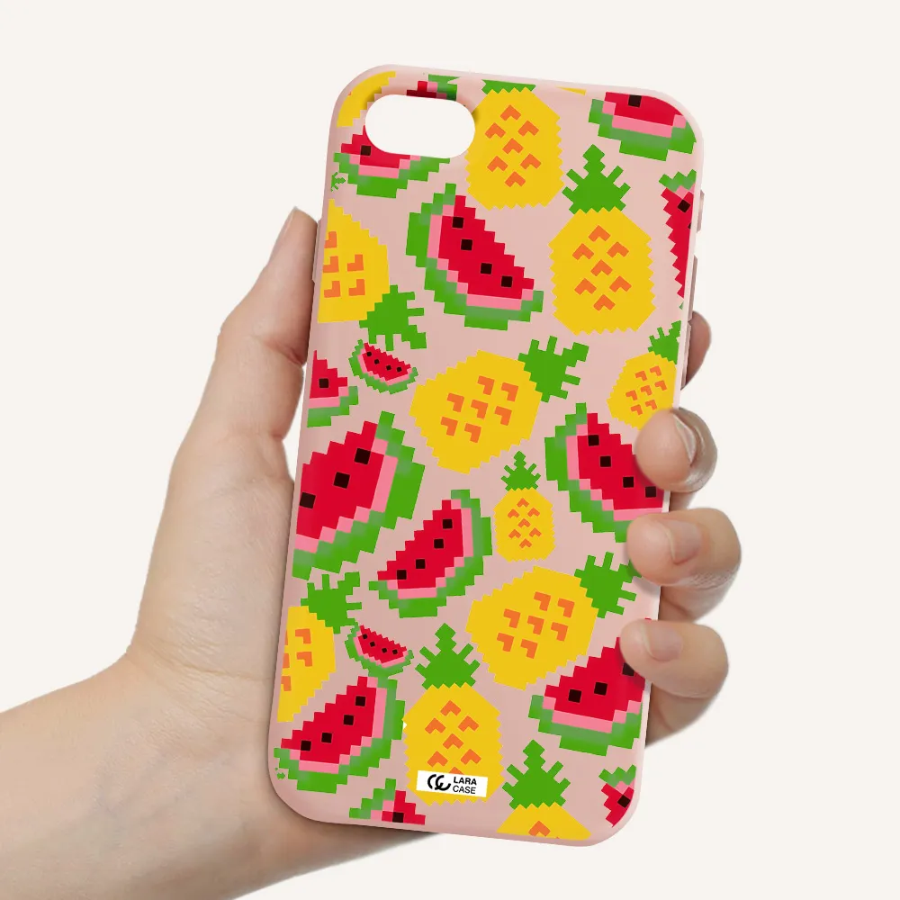 a pattern of watermelon and pineapples Apple iPhone se 2020 Silicone pastel pink Case