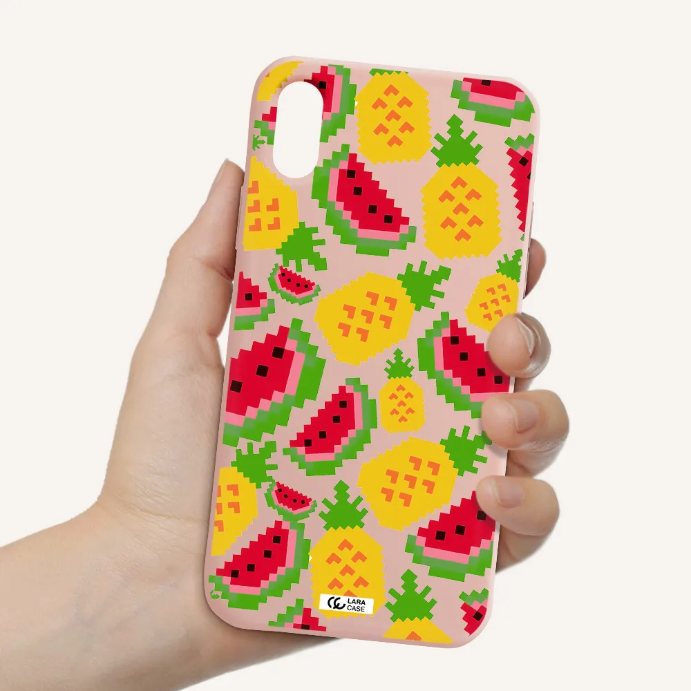 a pattern of watermelon and pineapples Apple iPhone X Silicone pastel pink Case