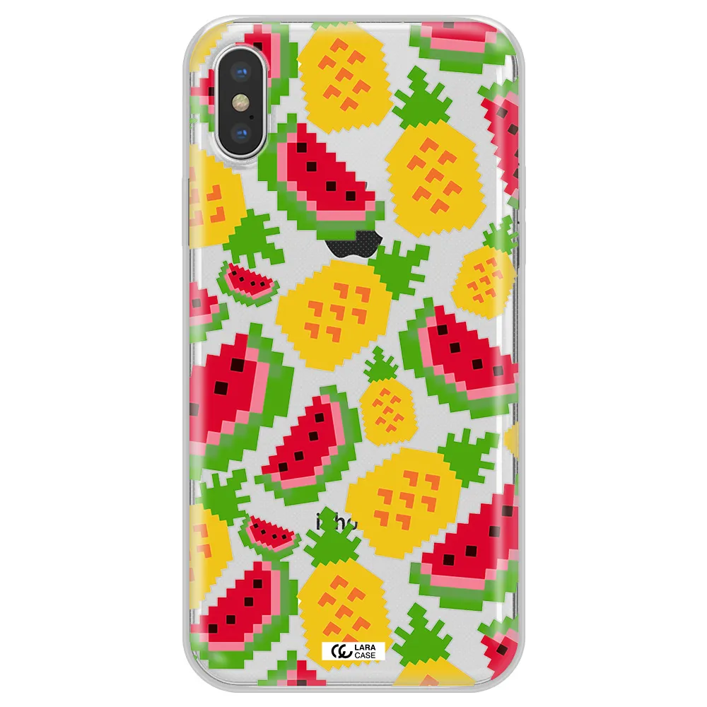 a pattern of watermelon and pineapples Apple iPhone XS Clear TPU Case