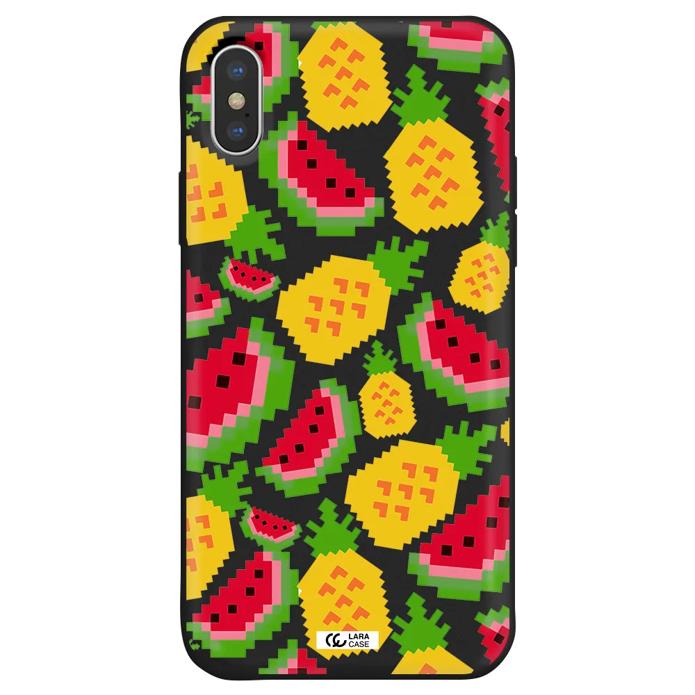 a pattern of watermelon and pineapples Apple iPhone XS Silicone black Case