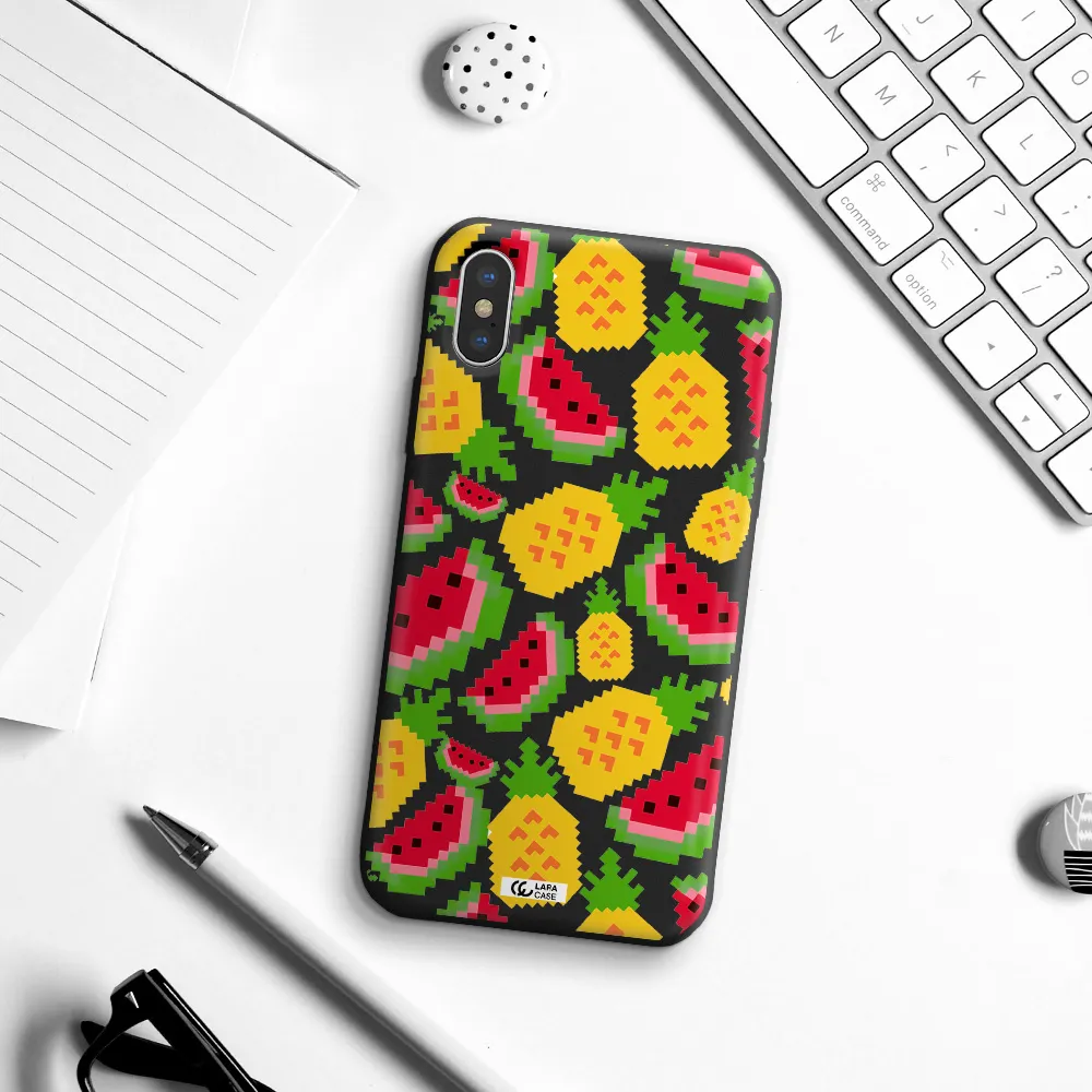 a pattern of watermelon and pineapples Apple iPhone XS Silicone black Case