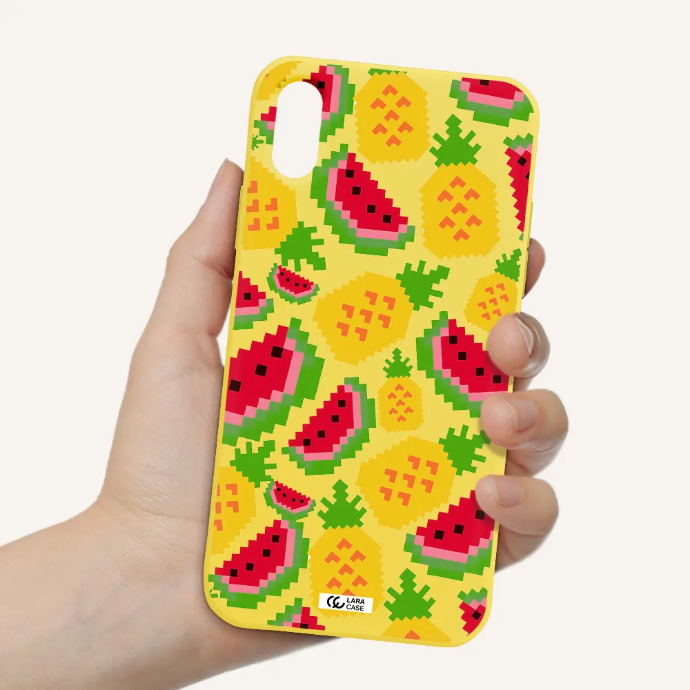 a pattern of watermelon and pineapples Apple iPhone XS Silicone canary yellow Case