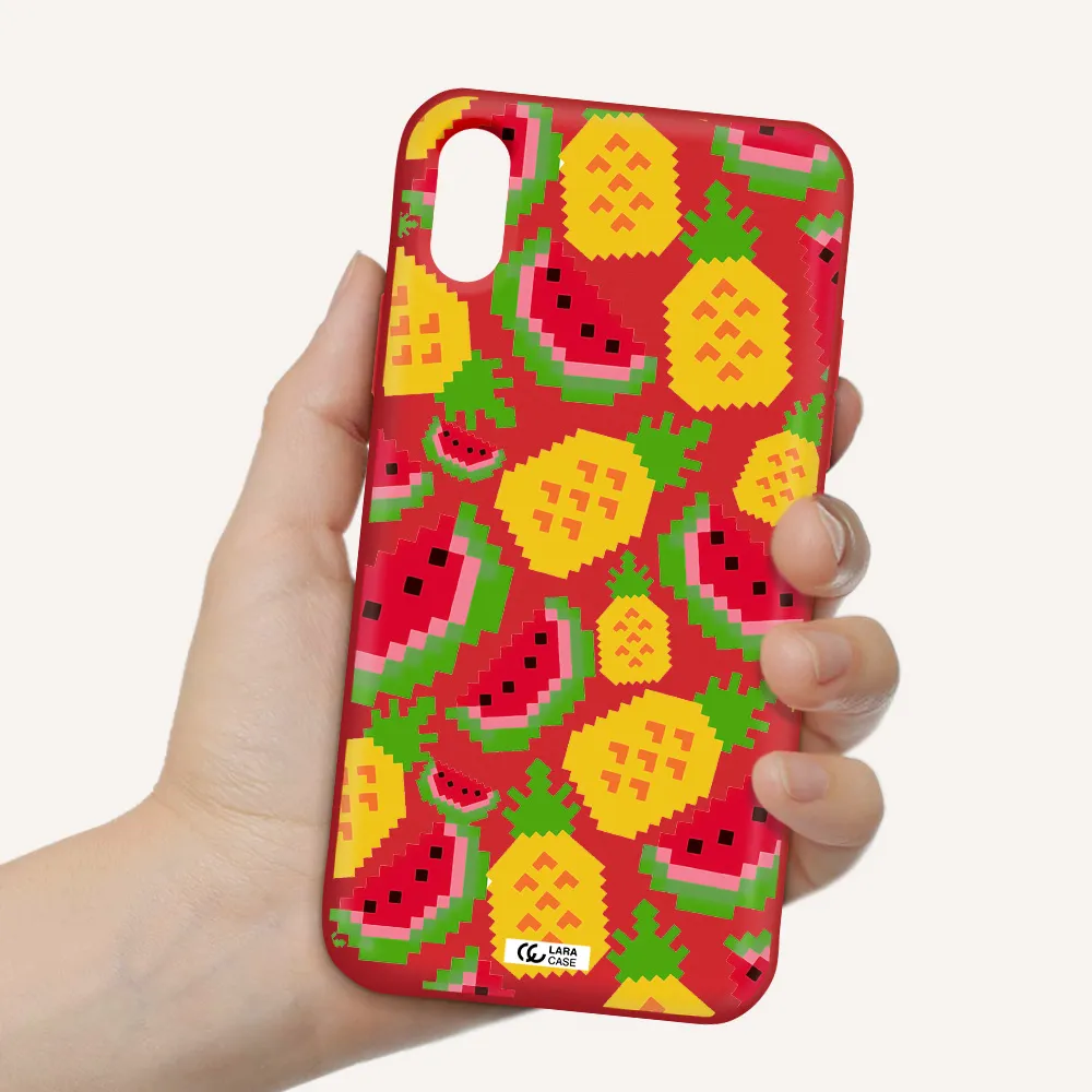 a pattern of watermelon and pineapples Apple iPhone XS Silicone Imperial Red Case