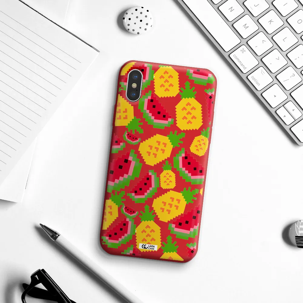a pattern of watermelon and pineapples Apple iPhone XS Silicone Imperial Red Case