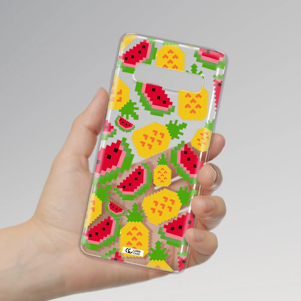 a pattern of watermelon and pineapples Samsung S10 Plus Clear TPU Case