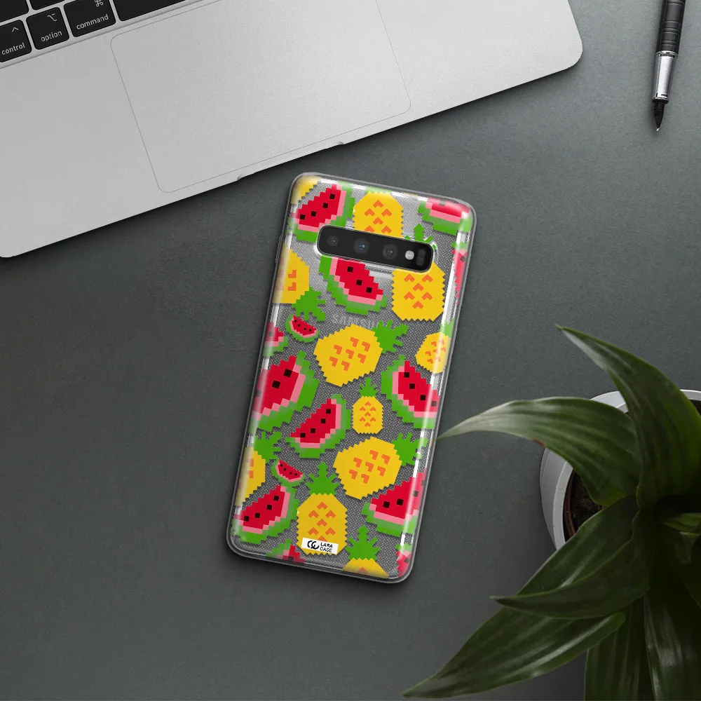 a pattern of watermelon and pineapples Samsung S10 Plus Clear TPU Case