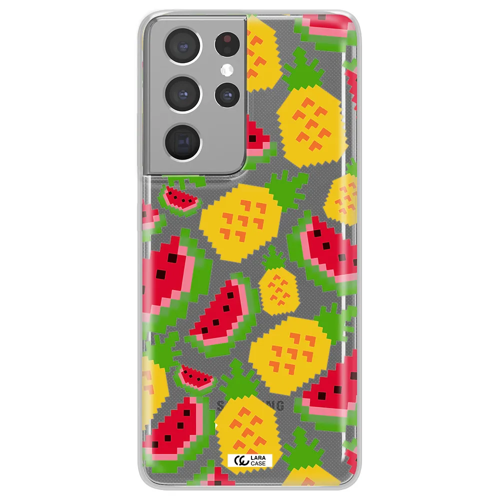 a pattern of watermelon and pineapples Samsung S21 Ultra Clear TPU Case