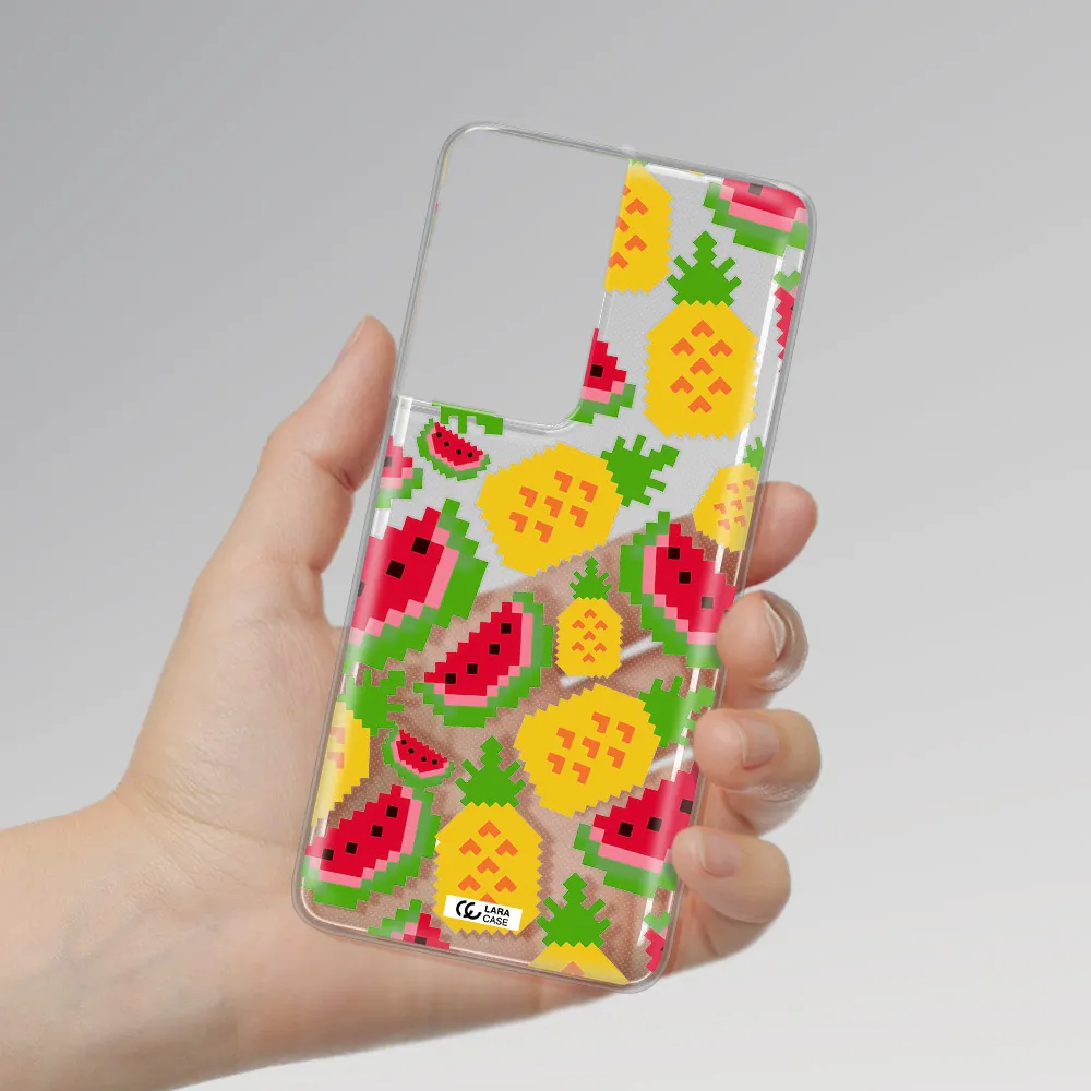 a pattern of watermelon and pineapples Samsung S21 Ultra Clear TPU Case