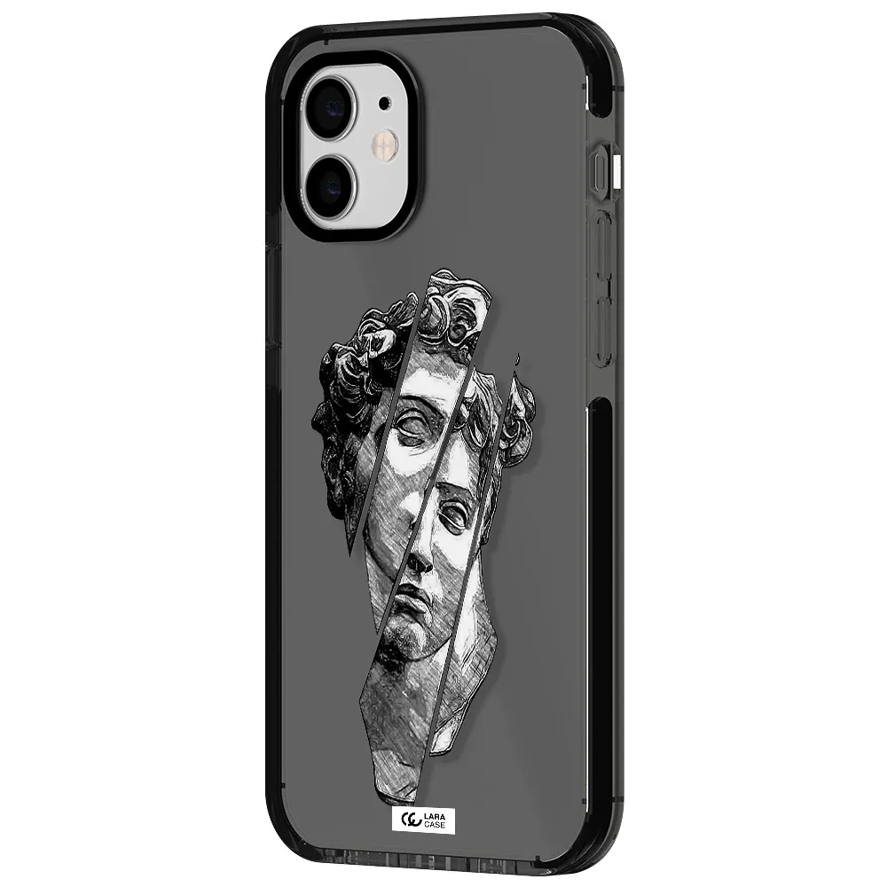 a drawing of a head of a man Apple iPhone 11 impact Smoke Black Case