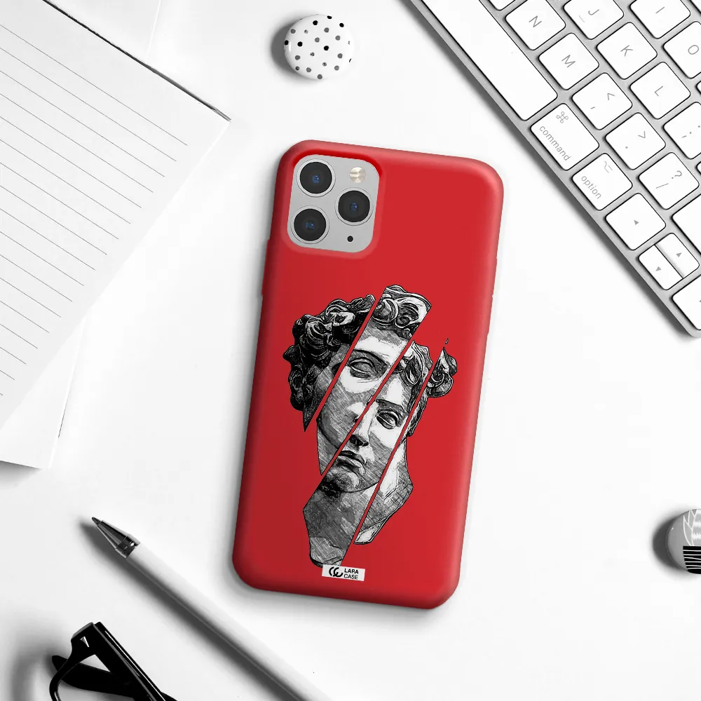 a drawing of a head of a man Apple iPhone 11 pro Silicone Imperial Red Case