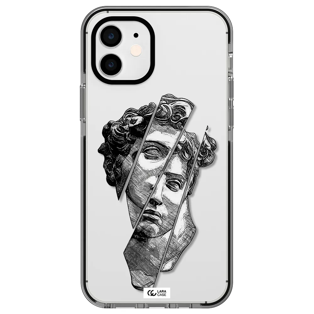 a drawing of a head of a man Apple iPhone 12 impact black border Case