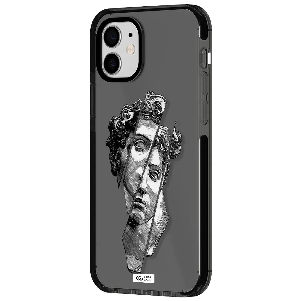 a drawing of a head of a man Apple iPhone 12 impact Smoke Black Case