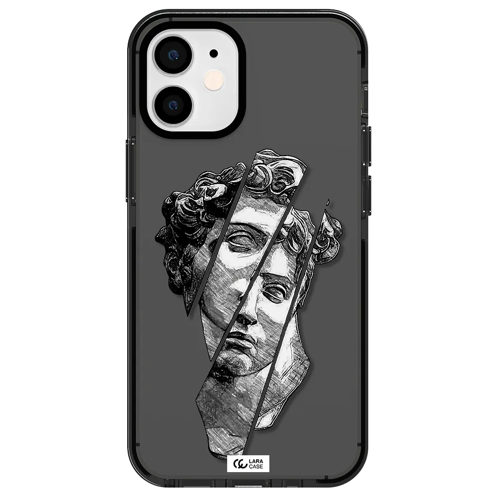 a drawing of a head of a man Apple iPhone 12 mini impact Smoke Black Case