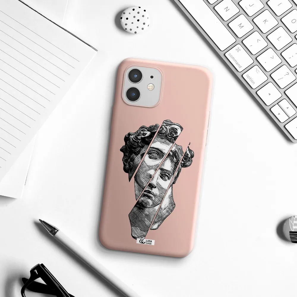 a drawing of a head of a man Apple iPhone 12 mini Silicone pastel pink Case
