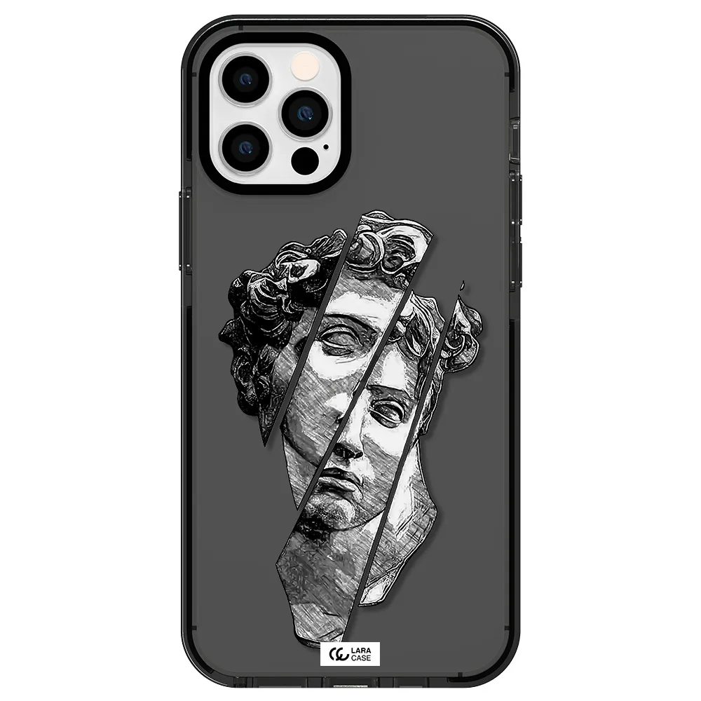 a drawing of a head of a man Apple iPhone 12 pro impact Smoke Black Case