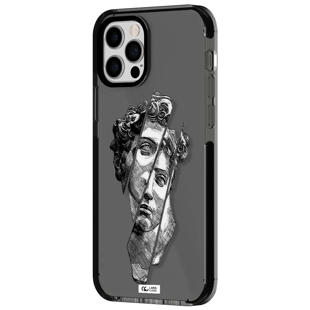 a drawing of a head of a man Apple iPhone 12 pro impact Smoke Black Case