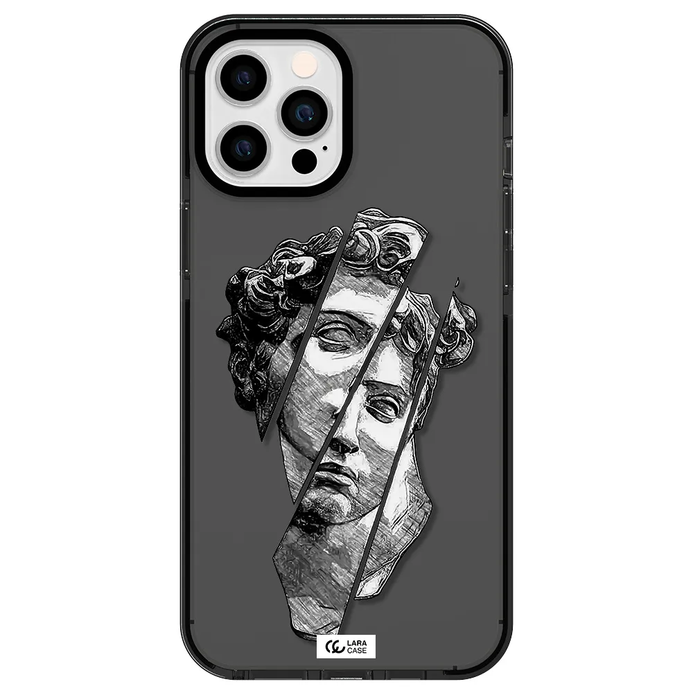 a drawing of a head of a man Apple iPhone 12 pro max impact Smoke Black Case
